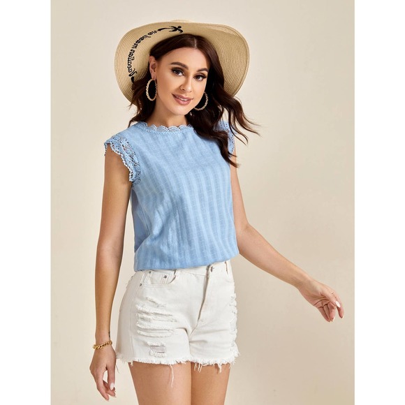 Cottagecore vintage style Ruffle sleeve tank Lace Detail Top white eyelet - Picture 7 of 11